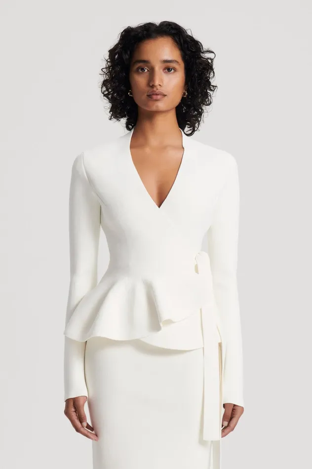 Jackets Women Scanlan Theodore CREPE KNIT WRAP JACKET Cream Jackets Women Scanlan Theodore CREPE KNIT WRAP JACKET Cream