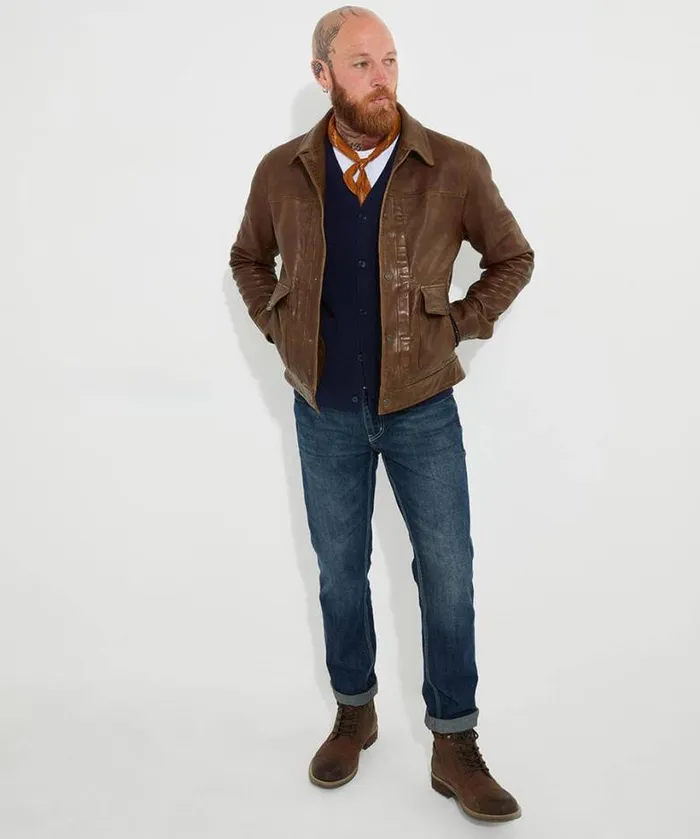 Joe Browns Coats and Jackets Men Brown Trucker Leather Jacket Brown Joe Browns Coats and Jackets Men Brown Trucker Leather Jacket Brown