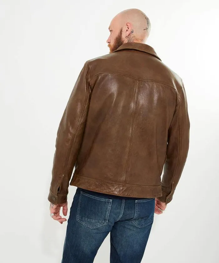 Joe Browns Coats and Jackets Men Brown Trucker Leather Jacket Brown Joe Browns Coats and Jackets Men Brown Trucker Leather Jacket Brown