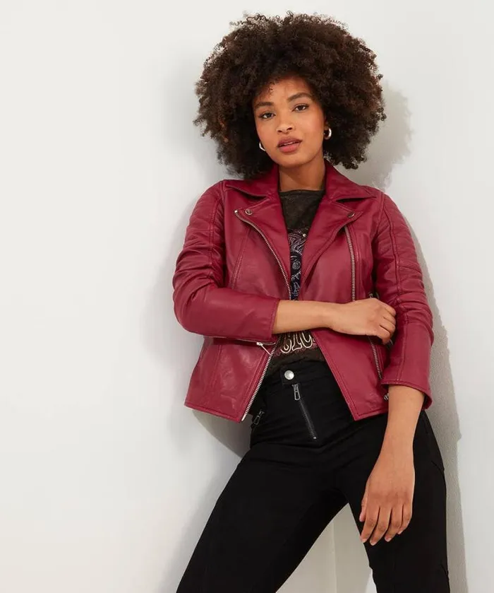 Joe Browns Coats and Jackets Women Stitch Detail Leather Biker Jacket Raspberry Joe Browns Coats and Jackets Women Stitch Detail Leather Biker Jacket Raspberry