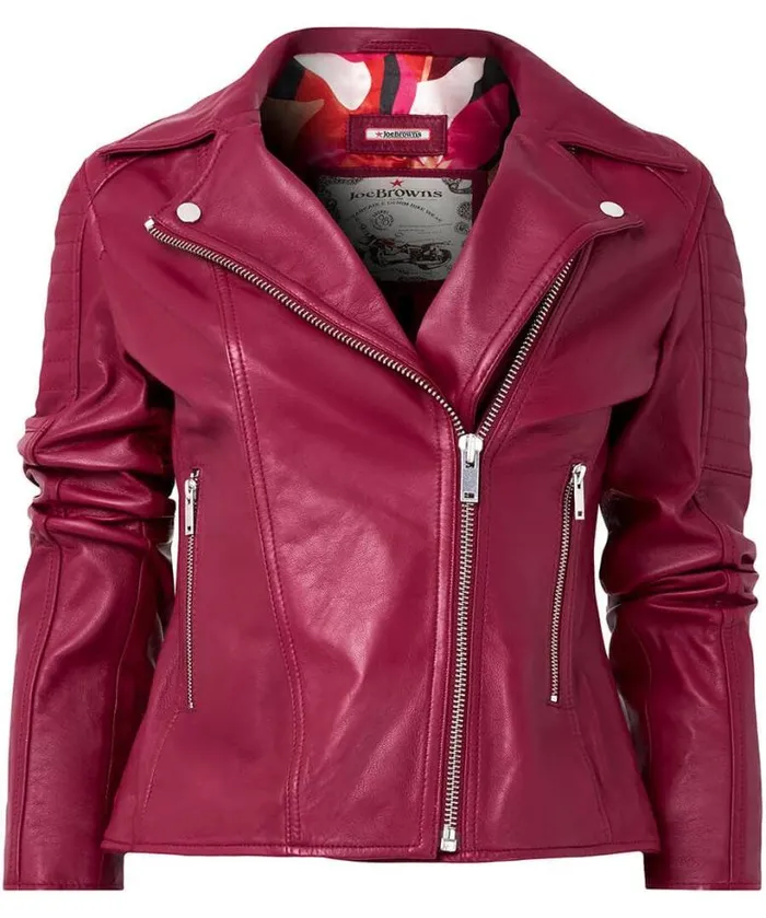 Joe Browns Coats and Jackets Women Stitch Detail Leather Biker Jacket Raspberry Joe Browns Coats and Jackets Women Stitch Detail Leather Biker Jacket Raspberry