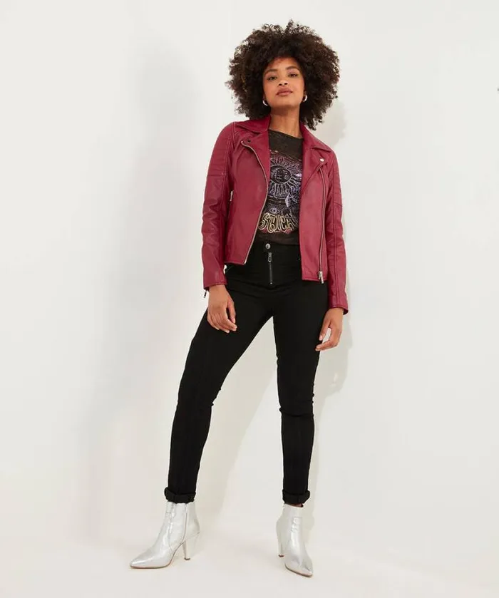 Joe Browns Coats and Jackets Women Stitch Detail Leather Biker Jacket Raspberry Joe Browns Coats and Jackets Women Stitch Detail Leather Biker Jacket Raspberry