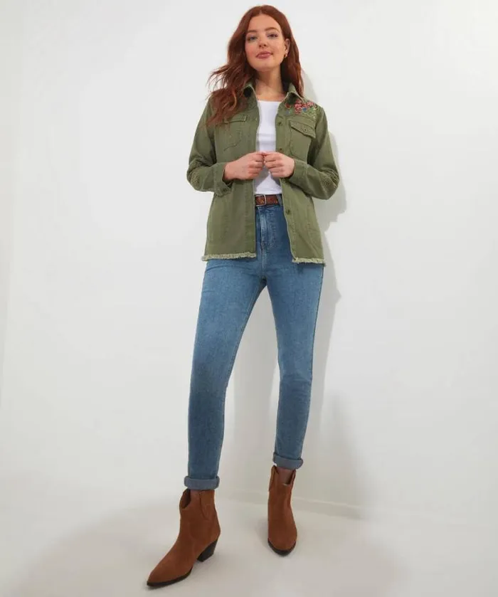Joe Browns Coats and Jackets Women Summer Dream Embroidered Boutique Shacket Khaki Joe Browns Coats and Jackets Women Summer Dream Embroidered Boutique Shacket Khaki