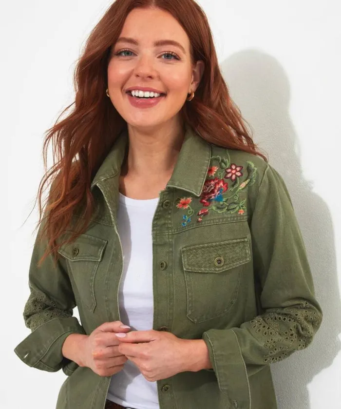 Joe Browns Coats and Jackets Women Summer Dream Embroidered Boutique Shacket Khaki Joe Browns Coats and Jackets Women Summer Dream Embroidered Boutique Shacket Khaki