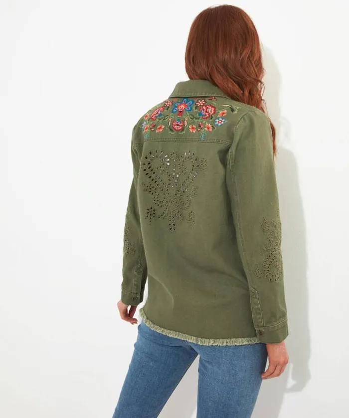 Joe Browns Coats and Jackets Women Summer Dream Embroidered Boutique Shacket Khaki Joe Browns Coats and Jackets Women Summer Dream Embroidered Boutique Shacket Khaki