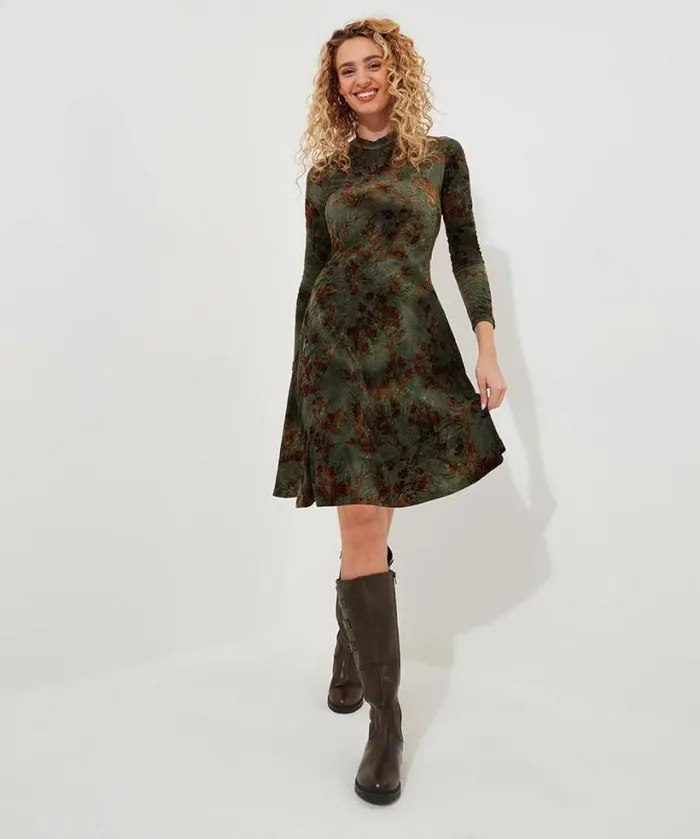 Joe Browns Dresses Women Jemima Flocked Jersey Dress Green