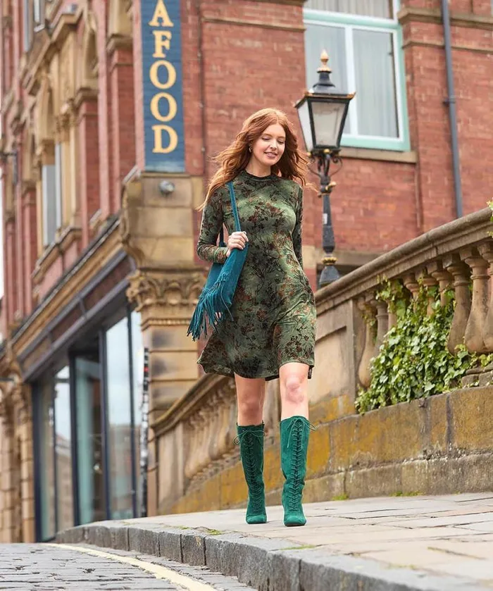 Joe Browns Dresses Women Jemima Flocked Jersey Dress Green Joe Browns Dresses Women Jemima Flocked Jersey Dress Green