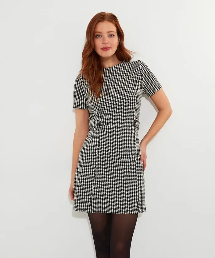 Joe Browns Dresses Women Lulu Dogstooth Stretch Jacquard Dress Black