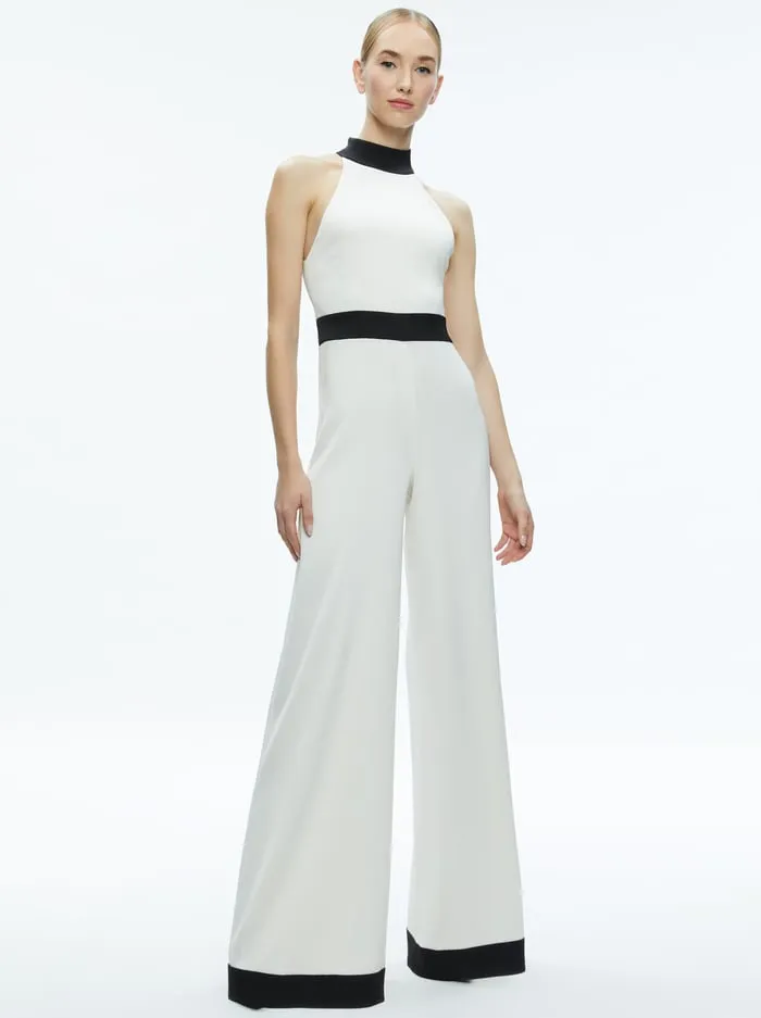 Jumpsuits Rompers Women Alice Olivia Cataline High Neck Wide Leg Jumpsuit Off Whiteblack