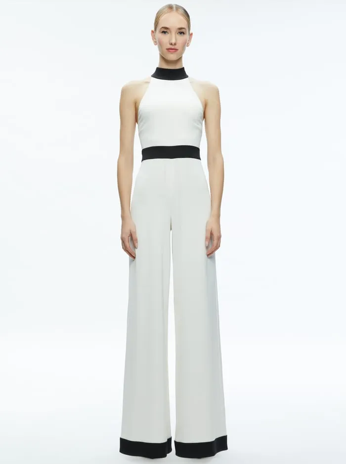 Jumpsuits Rompers Women Alice Olivia Cataline High Neck Wide Leg Jumpsuit Off Whiteblack