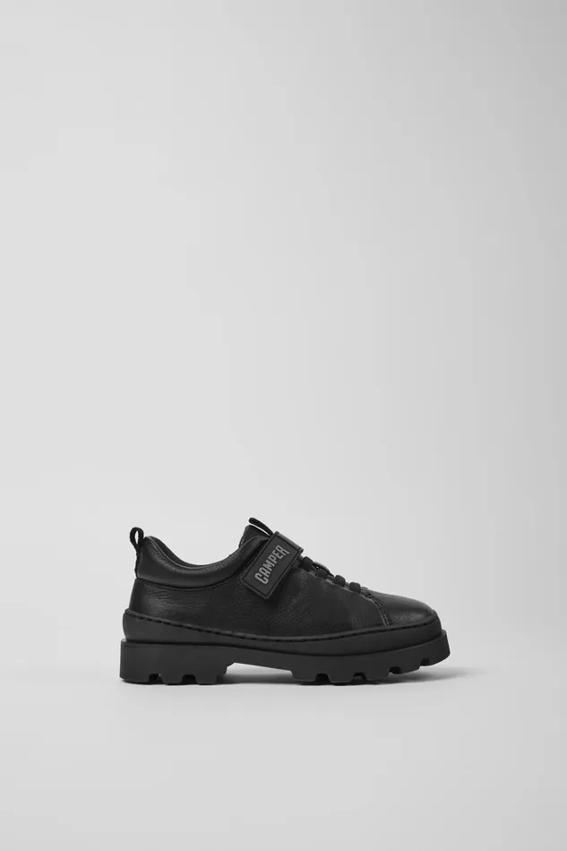Kids Brutus Black Leather Shoes For Kids Camper Hook And Loop