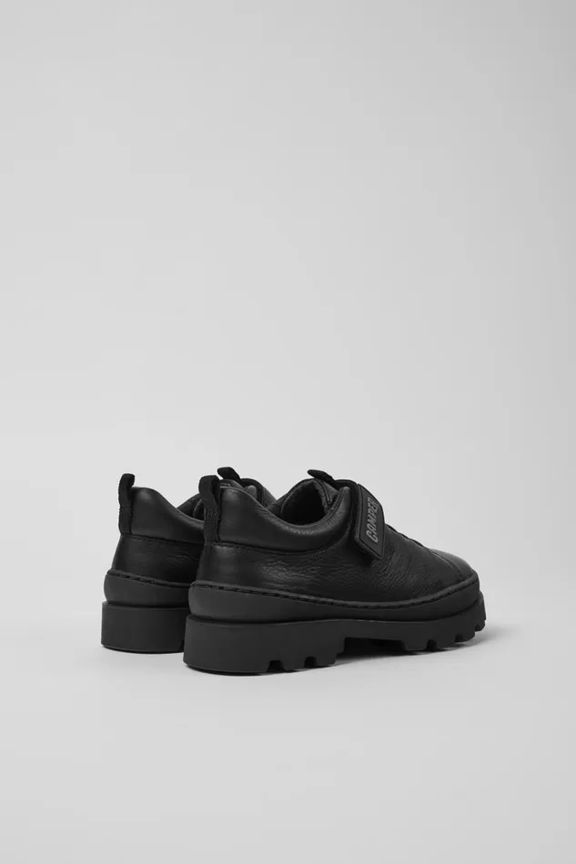 Kids Brutus Black Leather Shoes For Kids Camper Hook And Loop