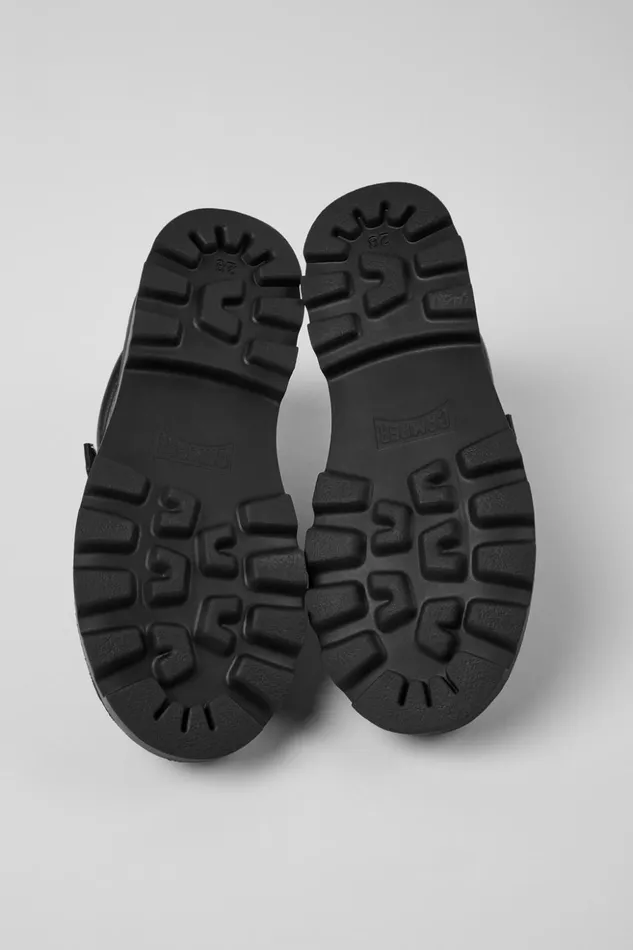 Kids Brutus Black Leather Shoes For Kids Camper Hook And Loop