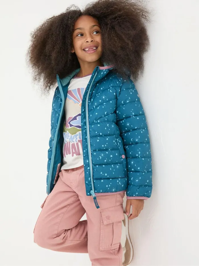 Kids Coats and Jackets Fat Face Poppy Dark Teal Blue Padded Jacket