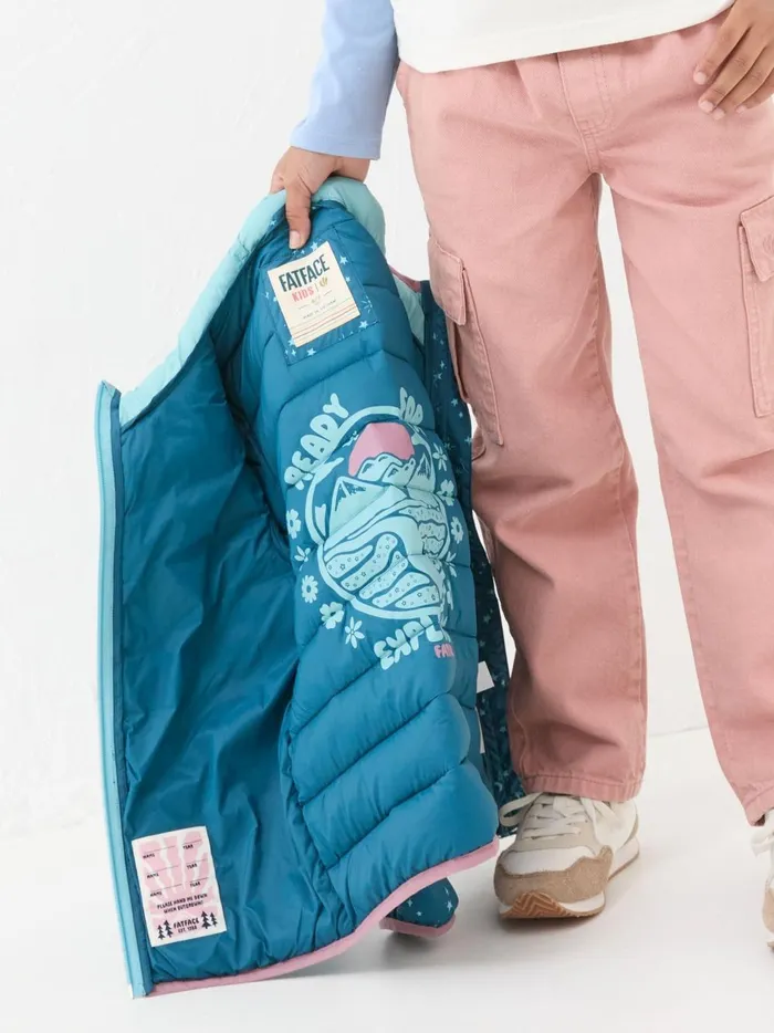Kids Coats and Jackets Fat Face Poppy Dark Teal Blue Padded Jacket