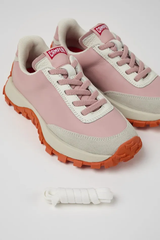 Kids Drift Trail Pink And Gray Leather And Nubuck Sneaker Camper Sneakers