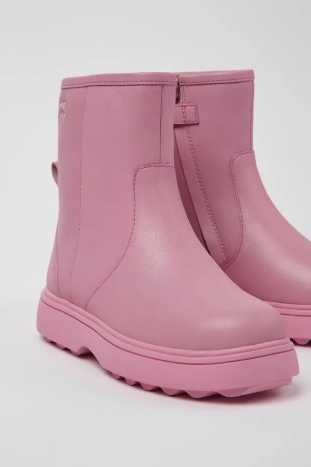 Kids Norte Pink Leather Ankle Boots For Kids Camper Boots
