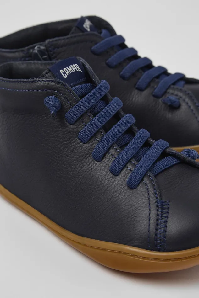 Kids Peu Blue Leather Ankle Boots For Kids Camper Boots