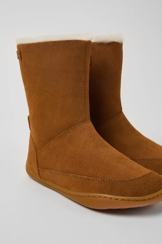 Kids Peu Brown Nubuck And Leather Boots For Kids Camper Boots