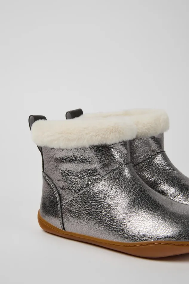 Kids Peu Gray Leather Boots For Kids Camper Boots