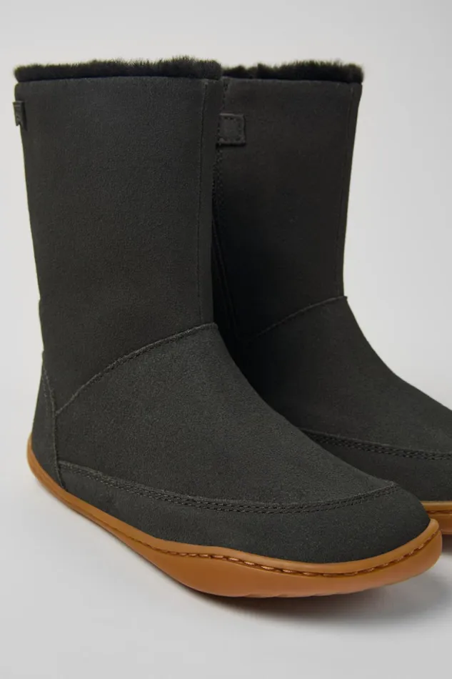 Kids Peu Grey Nubuck And Leather Boots For Kids Camper Boots