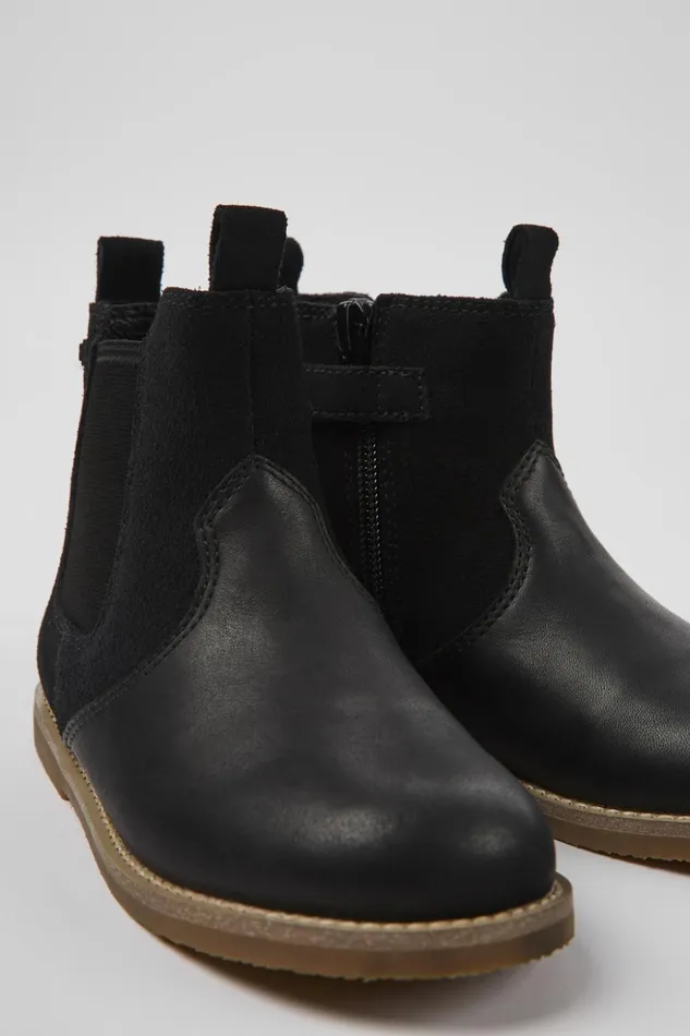 Kids Savina Black Nubuck And Leather Ankle Boots For Kids Camper Boots