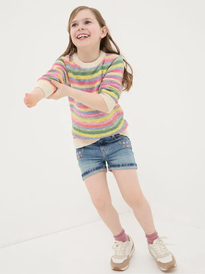 Kids Shorts Fat Face Blue Floral Denim Shorts
