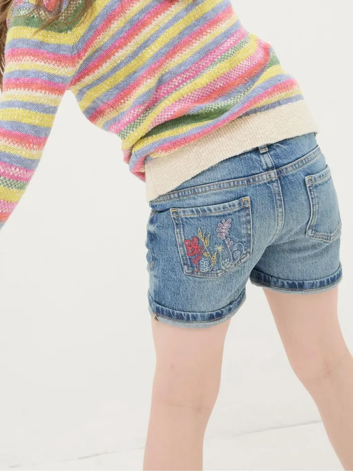 Kids Shorts Fat Face Blue Floral Denim Shorts