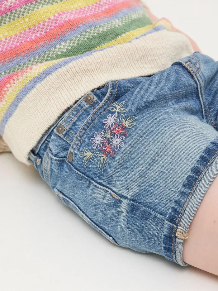 Kids Shorts Fat Face Blue Floral Denim Shorts