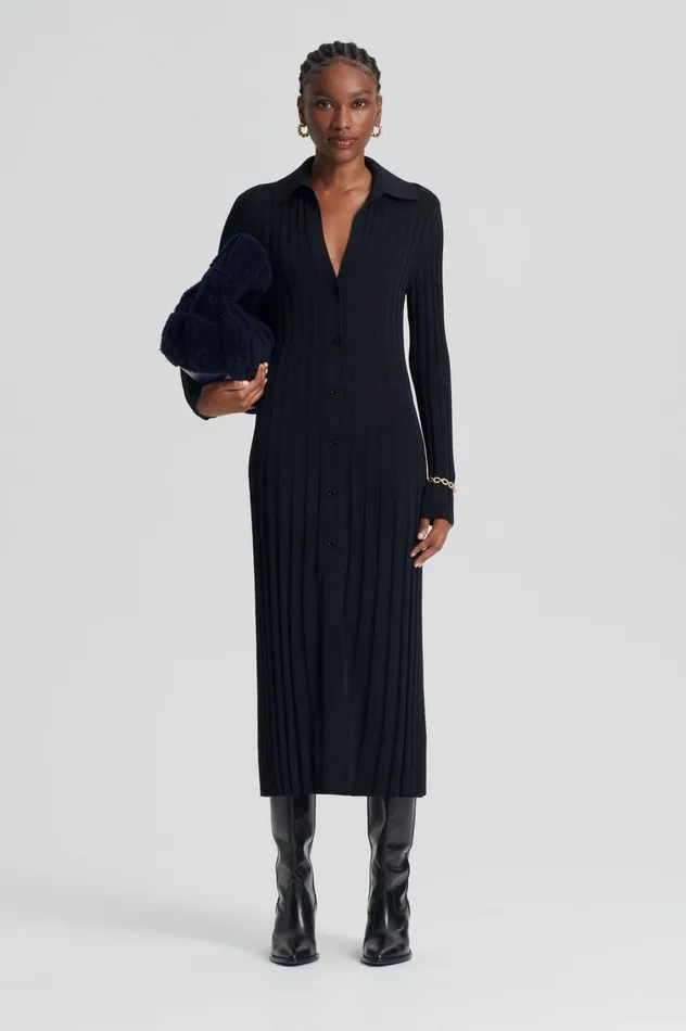 Knitwear Women Scanlan Theodore PLEATED RIB PLACKET DRESS 14 Black