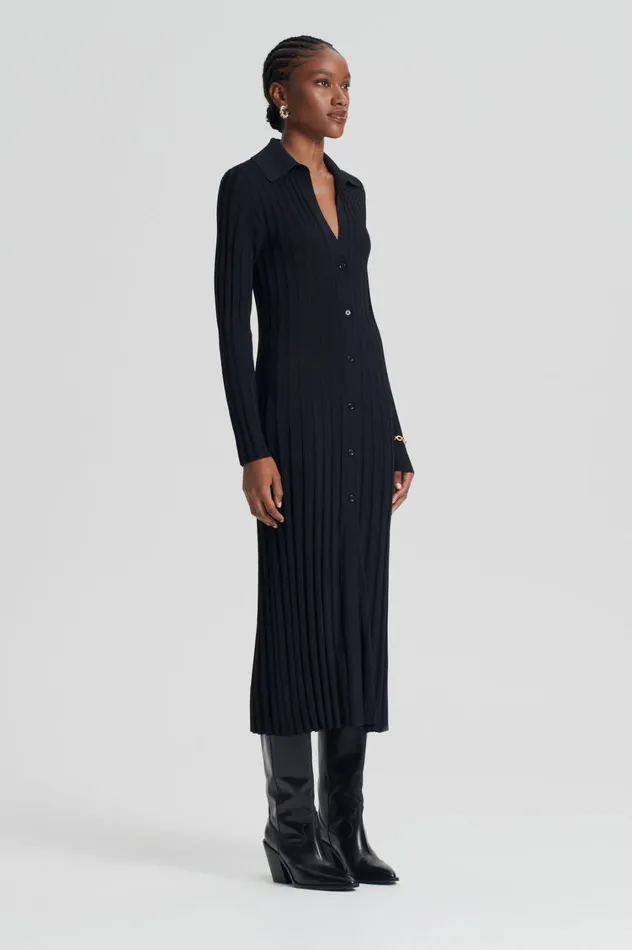 Knitwear Women Scanlan Theodore PLEATED RIB PLACKET DRESS 14 Black Knitwear Women Scanlan Theodore PLEATED RIB PLACKET DRESS 14 Black
