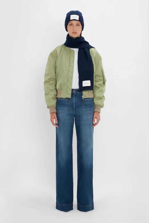 Knitwear Women Victoria Beckham Exclusive Logo Patch Scarf In Navy