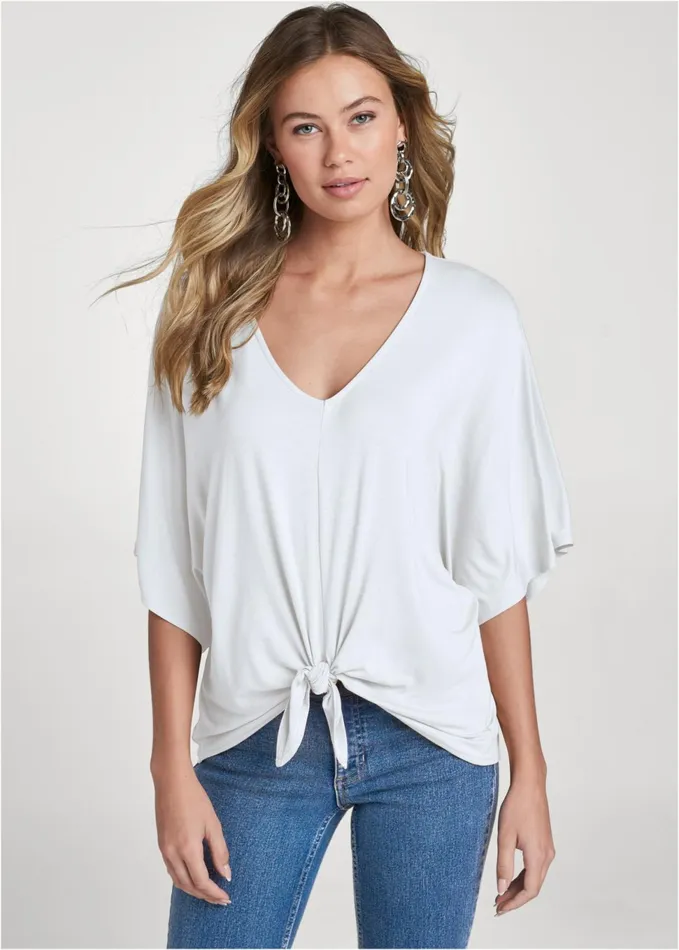 KNOT TWIST VNECK TEE White Women VENUS Casual Tops