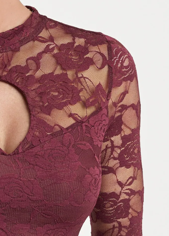 Lace Keyhole Top Wine Women VENUS Night Out Tops