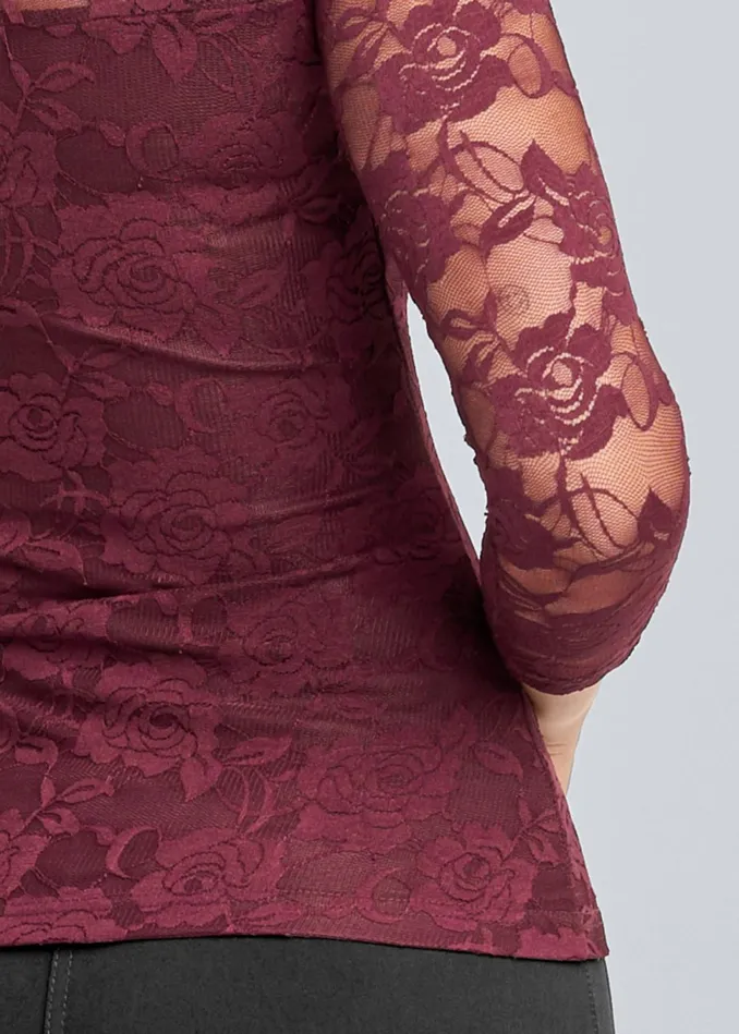 Lace Keyhole Top Wine Women VENUS Night Out Tops