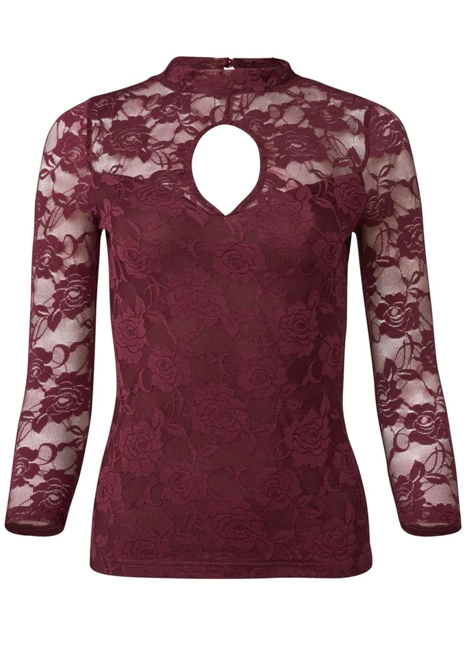 Lace Keyhole Top Wine Women VENUS Night Out Tops