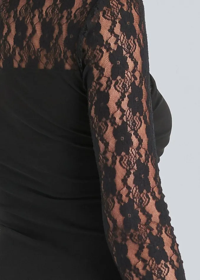 LACE SLEEVE SURPLICE TOP Black Women VENUS Night Out Tops