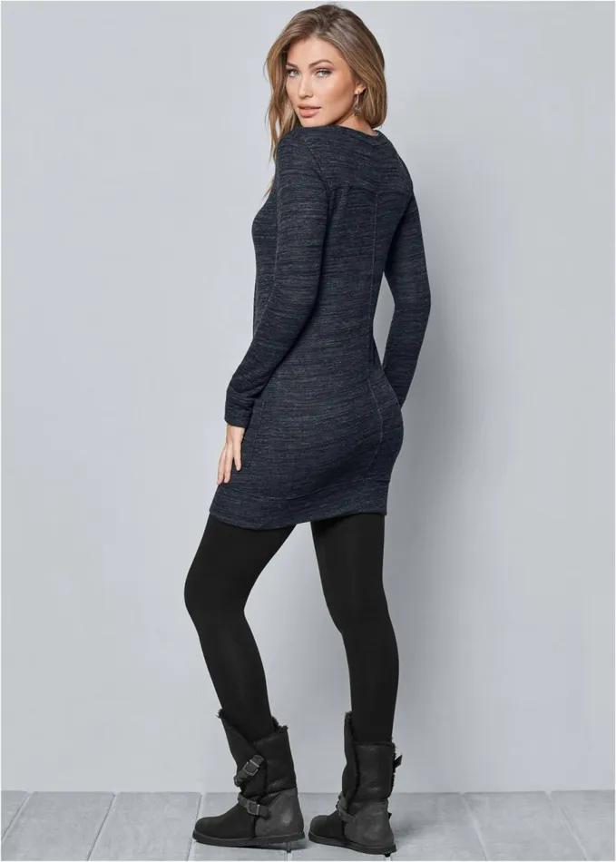 LaceUp French Terry Dress Charcoal Grey Women VENUS Dresses