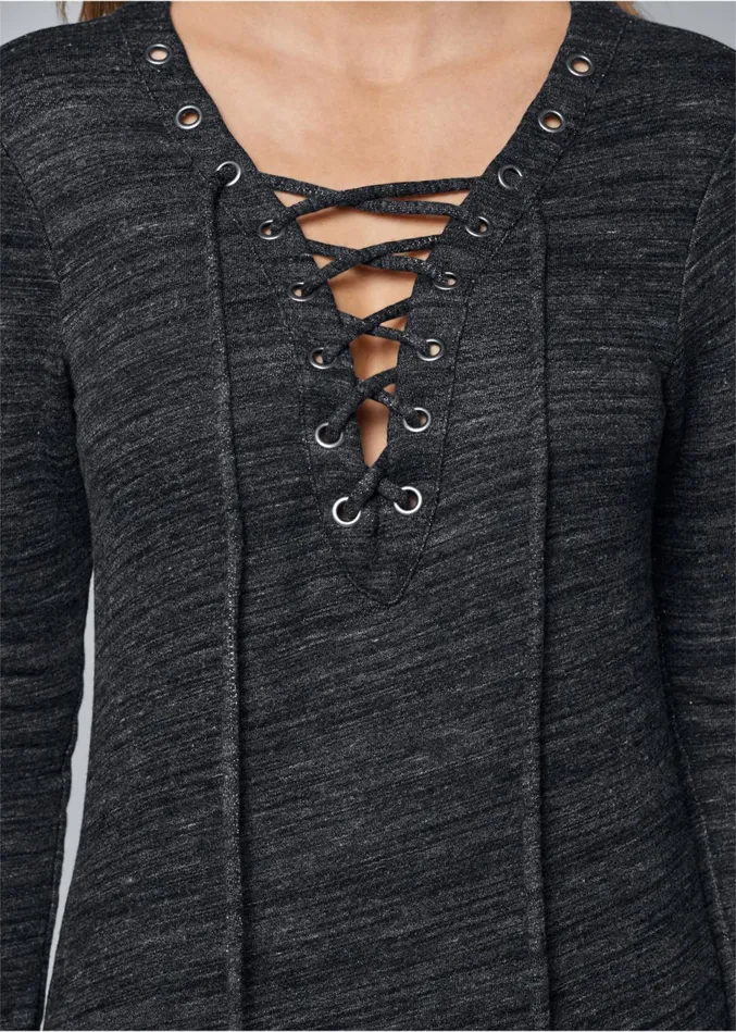 LaceUp French Terry Dress Charcoal Grey Women VENUS Dresses