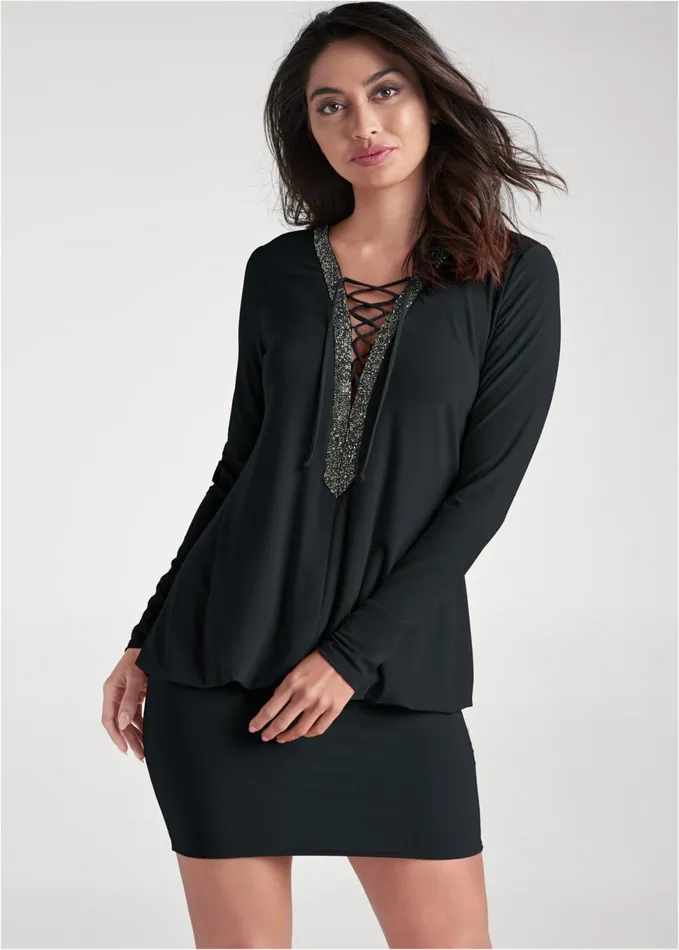 Laceup Mini Dress Black Women VENUS Party Dresses