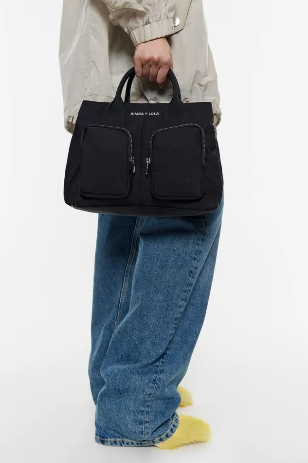 Large Black Nylon Pocket Handbag Black Women Bimba Y Lola Crossbody Bags Large Black Nylon Pocket Handbag Black Women Bimba Y Lola Crossbody Bags