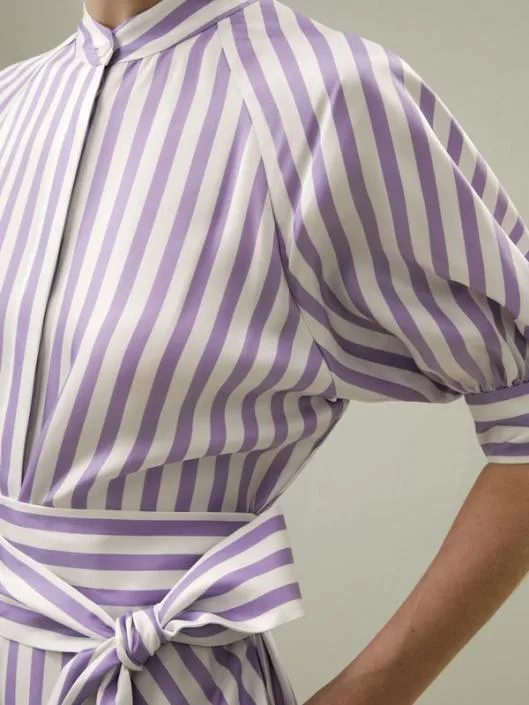 Lavender Striped Silk Shirtdress For Practical And Versatile Style Women Jumpsuits Lilysilk Dresses