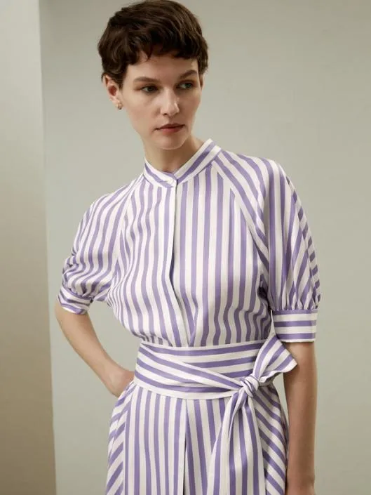 Lavender Striped Silk Shirtdress For Practical And Versatile Style Women Jumpsuits Lilysilk Dresses