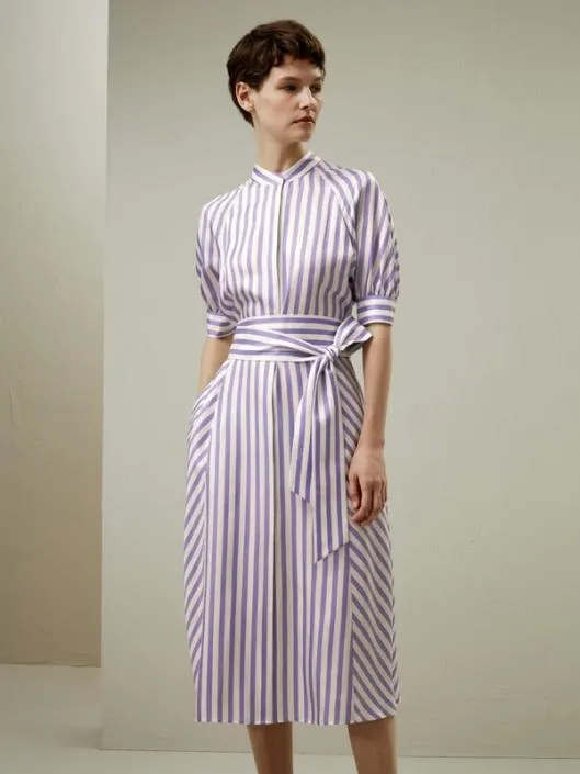 Lavender Striped Silk Shirtdress For Practical And Versatile Style Women Jumpsuits Lilysilk Dresses