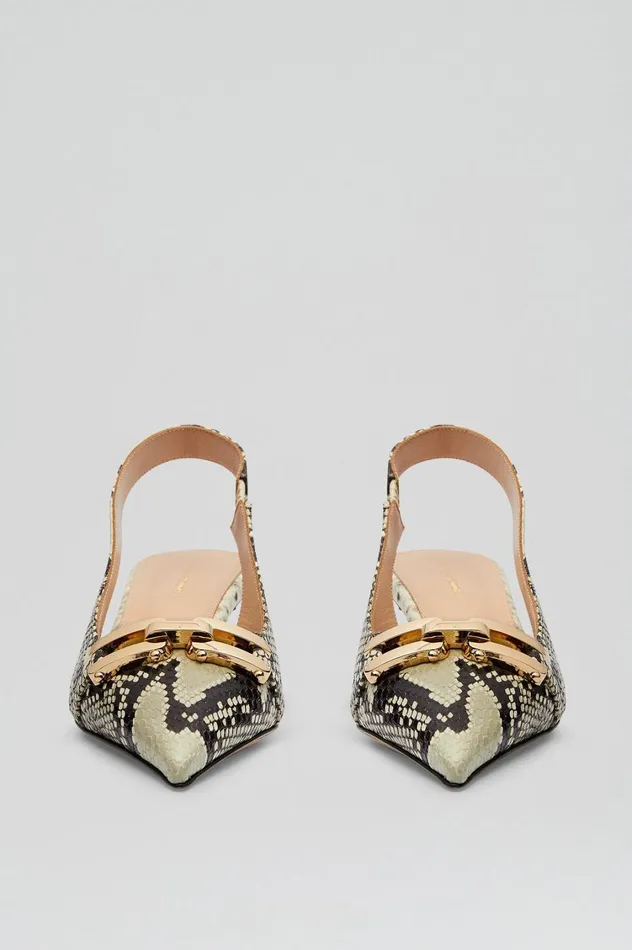 Leather Women Scanlan Theodore GOLD TRIM SLINGBACK 45 Stone