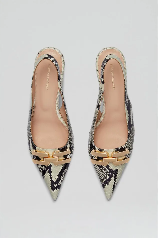 Leather Women Scanlan Theodore GOLD TRIM SLINGBACK 45 Stone Leather Women Scanlan Theodore GOLD TRIM SLINGBACK 45 Stone