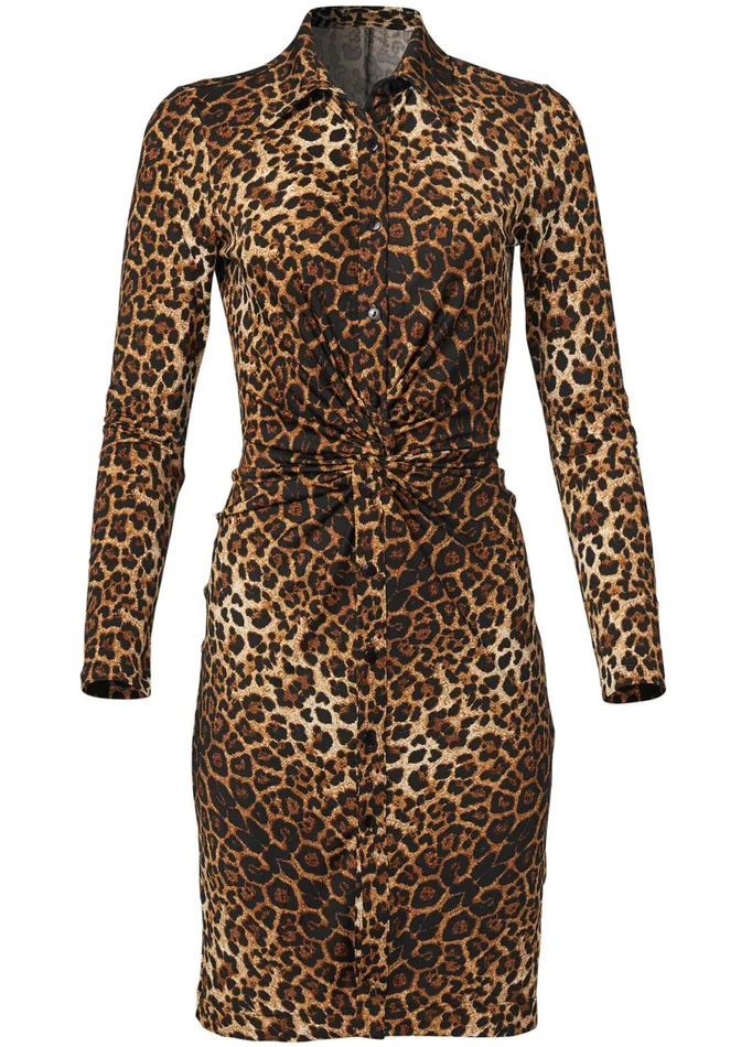 LEOPARD PRINT TWIST FRONT DRESS Brown Multi Women VENUS Bodycon Dresses
