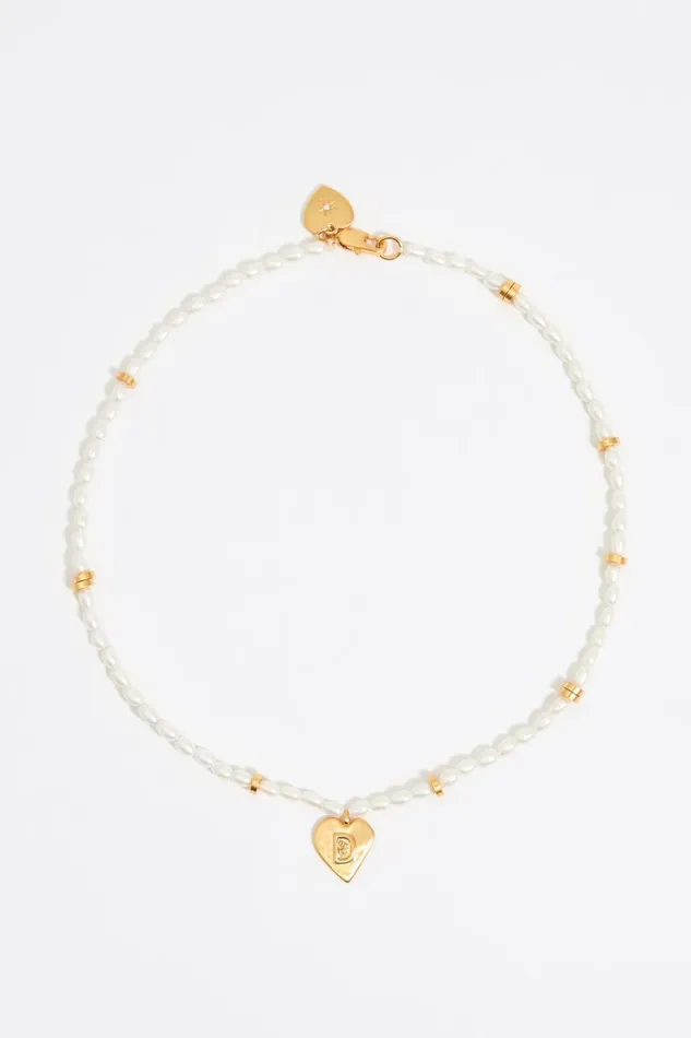 Letter D Heart And Pearl Necklace Gold Women Bimba Y Lola Jewelry