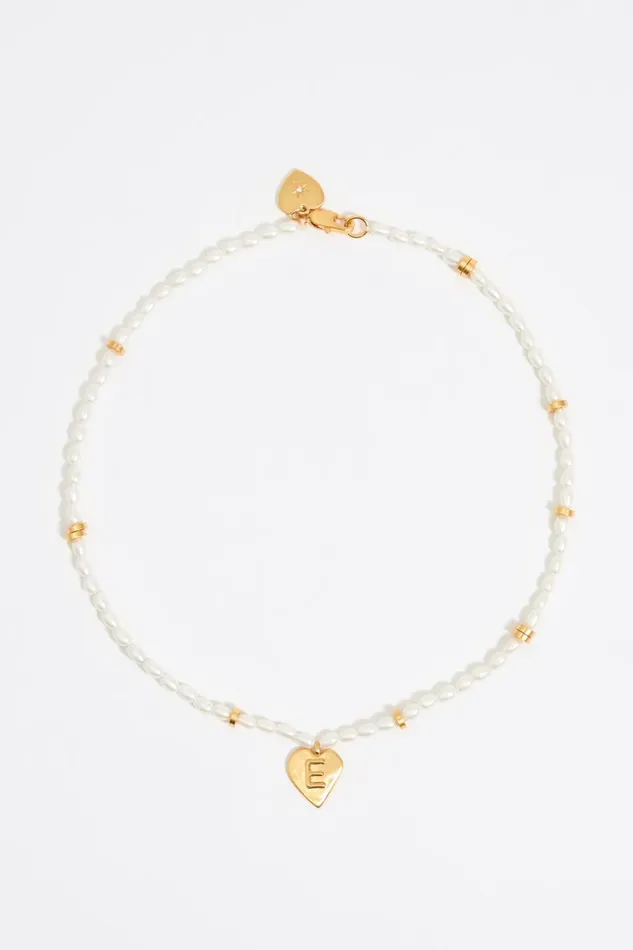 Letter E Heart And Pearl Necklace Gold Women Bimba Y Lola Alphabet