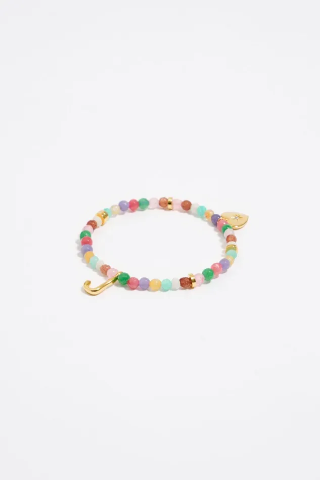 Letter J Multicolor Stones Bracelet Gold Women Bimba Y Lola Alphabet